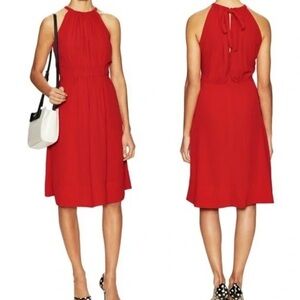Kate Spade Women's Size 0 Dress Katia Crepe Zip Back Tie Neck Red Cocktail Party